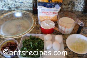 ingredients for crustless bacon and spinach quiche
