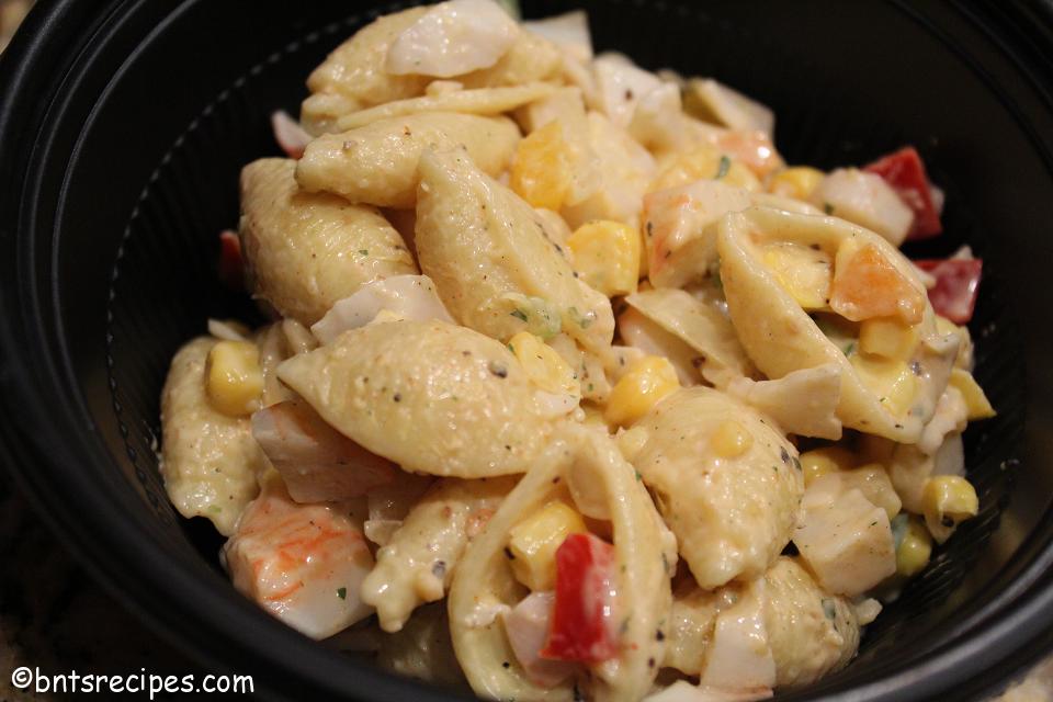 close-up of quick and easy seafood pasta