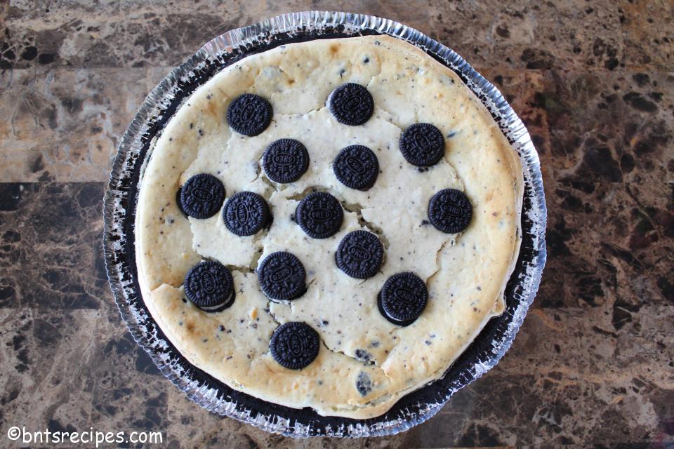 aerial view of oreo cheesecake with oreo crust
