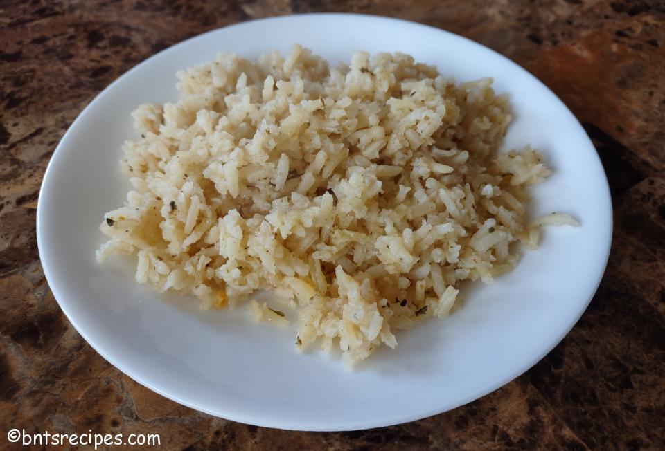 close-up of homemade chicken-flavored white rice
