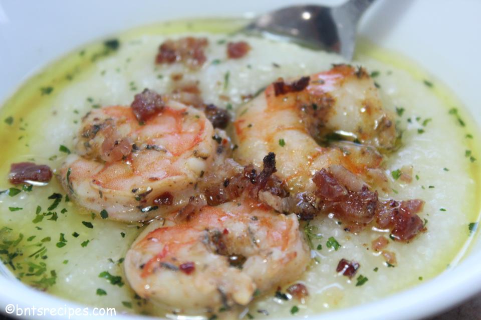 close-up of creole shrimp and grits